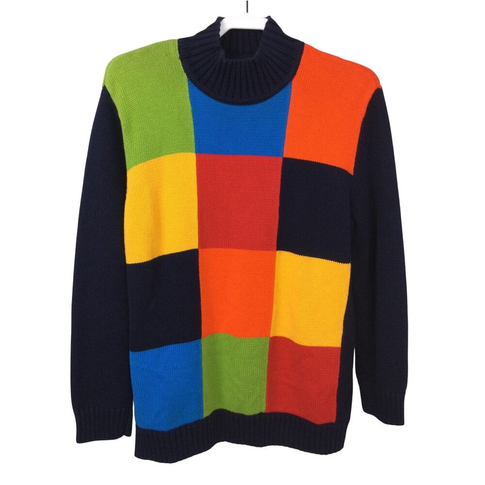 Jones New York Sport 90s Patchwork Retro Women's M Maximalist Preppy Sweater